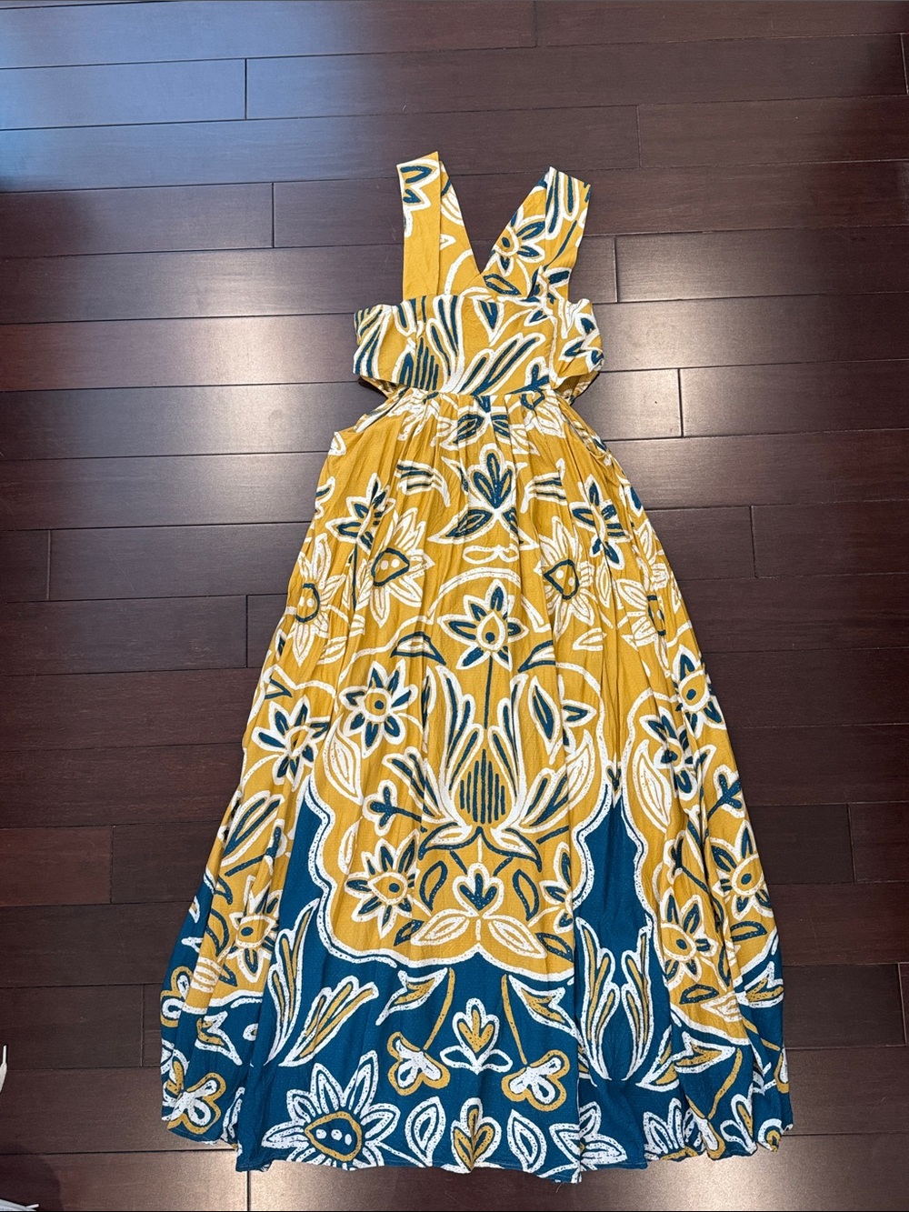 Mustard & Teal Floral Maxi Sundress with Wide Straps from Anthropologie